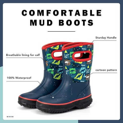 Kids Waterproof Neoprene Rain Boots Girls Boys Outdoor Mud Boots Children Insulated Rubber Snow Boots in Saudi Arabia