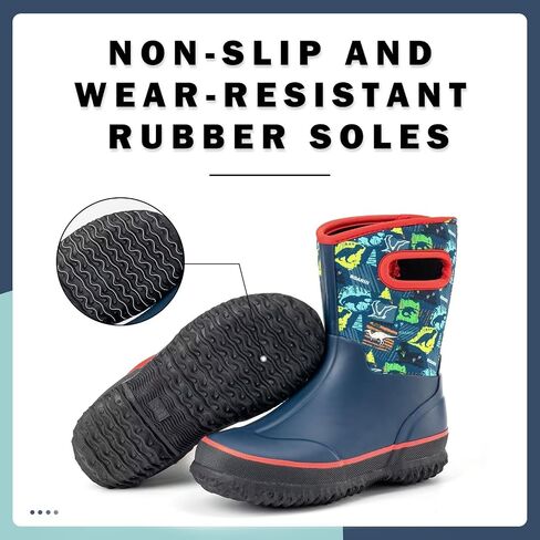 Kids Waterproof Neoprene Rain Boots Girls Boys Outdoor Mud Boots Children Insulated Rubber Snow Boots in Saudi Arabia