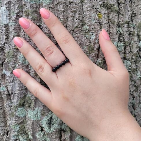 Shungite Stretch Rings | Protection Gemstone Seed Bead | Trendy Comfortable Cute Handmade Stackable | Woman Girls in Saudi Arabia