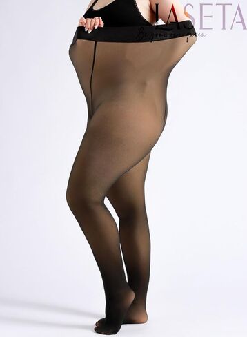 جوارب طويلة نسائية مبطنة بالصوف من LASETA مع لباس ضيق حراري أسود شفاف للنساء لباس ضيق علوي شفاف ومزيف in Kuwait