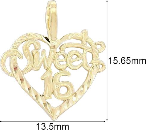 14K Gold Sweet 16 Heart Charm Diamond-Cut Jewelry 16mm in Saudi Arabia