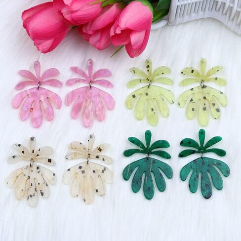 Green Enamel Tropical Palm Tree Fresh Monstera Leaf Earrings Dangle Earrings in Saudi Arabia