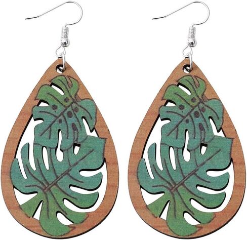 Green Enamel Tropical Palm Tree Fresh Monstera Leaf Earrings Dangle Earrings in Saudi Arabia