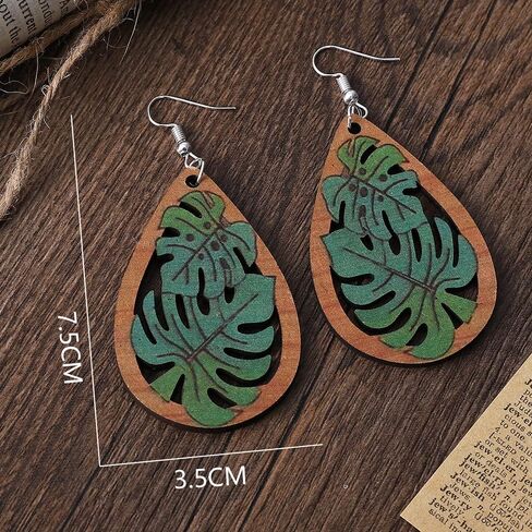 Green Enamel Tropical Palm Tree Fresh Monstera Leaf Earrings Dangle Earrings in Saudi Arabia