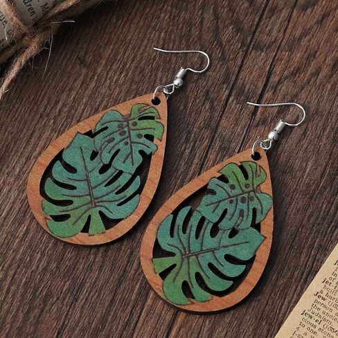 Green Enamel Tropical Palm Tree Fresh Monstera Leaf Earrings Dangle Earrings in Saudi Arabia