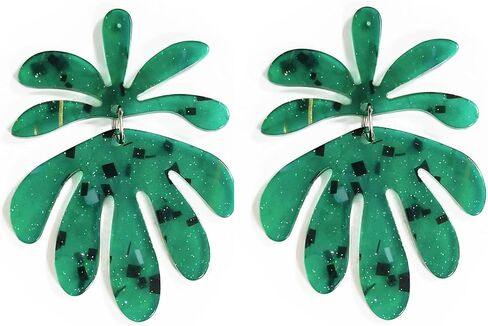 Green Enamel Tropical Palm Tree Fresh Monstera Leaf Earrings Dangle Earrings in Saudi Arabia
