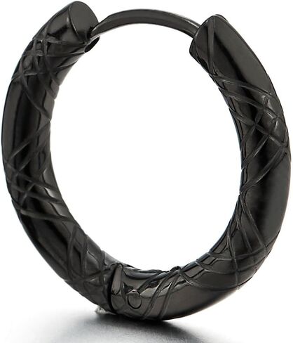 Stainless Steel Black Grooved Circle Huggie Hinged Hoop Earrings for Men Women, 2pcs in Saudi Arabia
