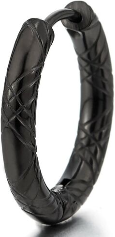 Stainless Steel Black Grooved Circle Huggie Hinged Hoop Earrings for Men Women, 2pcs in Saudi Arabia