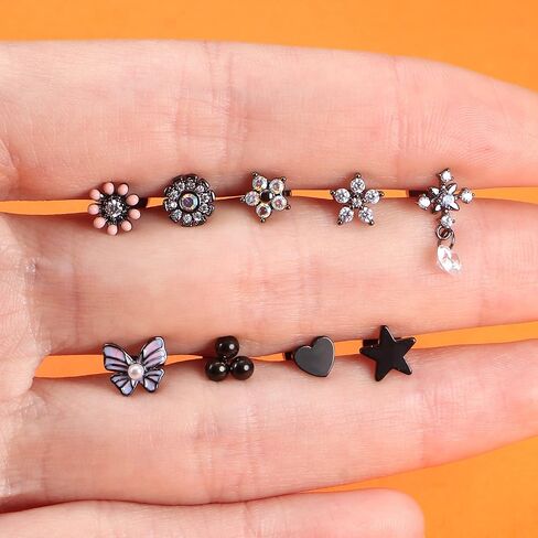 LOYALLOOK 16 قطعة 18 جرام أقراط الغضروف للنساء والرجال 316L الفولاذ المقاوم للصدأ أقراط هيبولرجينيك ثعبان القمر زهرة تشيكوسلوفاكيا المسمار أقراط مسطحة تتدلى محارة اللولب الزنمة ثقب المجوهرات in Kuwait