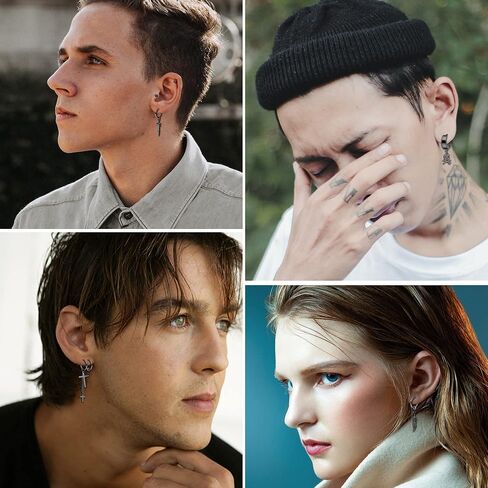 IRONBOX 21 قطعة أقراط للرجال الفولاذ المقاوم للصدأ الأسود سلسلة طويلة استرخى هوب أقراط للرجال النساء مجوهرات ثقب الرجال طقم من الحلقان in Kuwait