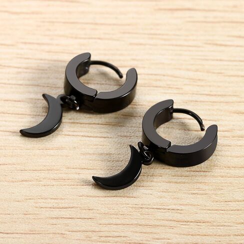 Flongo Men's Womens Punk 6PCS Stainless Steel Moon Dangle Huggie Hoops Earrings in Kuwait
