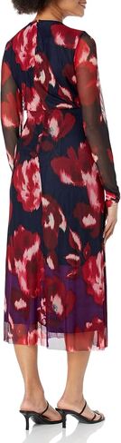 London Times Women's Keyhole Midi Abstract Watercolor Print Mesh Long Sleeve Dress in Saudi Arabia