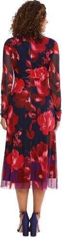 London Times Women's Keyhole Midi Abstract Watercolor Print Mesh Long Sleeve Dress in Saudi Arabia