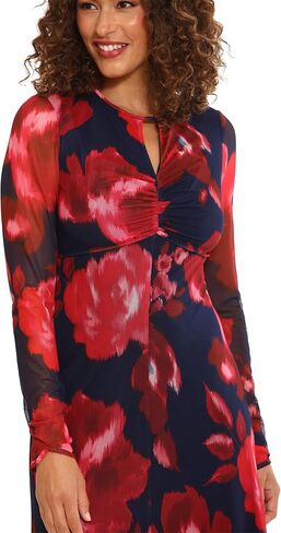 London Times Women's Keyhole Midi Abstract Watercolor Print Mesh Long Sleeve Dress in Saudi Arabia