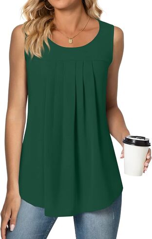 Netsmile Womens Summer Casual Sleeveless Chiffon Tops Pleated Shirt Loose Blouse for Leggings in Saudi Arabia
