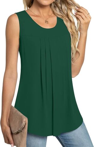 Netsmile Womens Summer Casual Sleeveless Chiffon Tops Pleated Shirt Loose Blouse for Leggings in Saudi Arabia