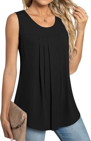 Netsmile Womens Summer Casual Sleeveless Chiffon Tops Pleated Shirt Loose Blouse for Leggings in Saudi Arabia