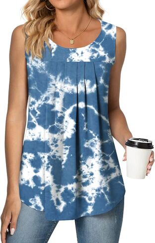 Netsmile Womens Summer Casual Sleeveless Chiffon Tops Pleated Shirt Loose Blouse for Leggings in Saudi Arabia