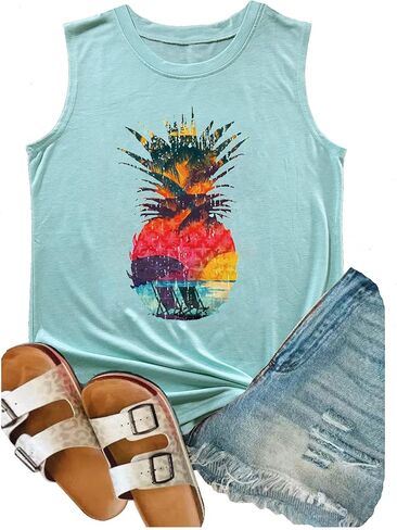 Sun Sand and A Drink in My Hand Tank Tops Beach Letter Graphic Hawaiian Vest Casual Summer Vacation Holiday Cami Shirt in Saudi Arabia