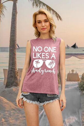 No One Likes A Shady Beach Tank Tops Women Summer Beach Tanks Sleeveless Graphic Hawaiian Vacation Shirts in Saudi Arabia