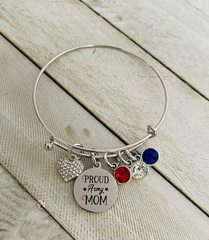 سوار إسورة لأمي الجيش رائع أحمر أبيض وأزرق لأم الجيش هدية للنساء, Medium, ستانلس ستيل in Kuwait