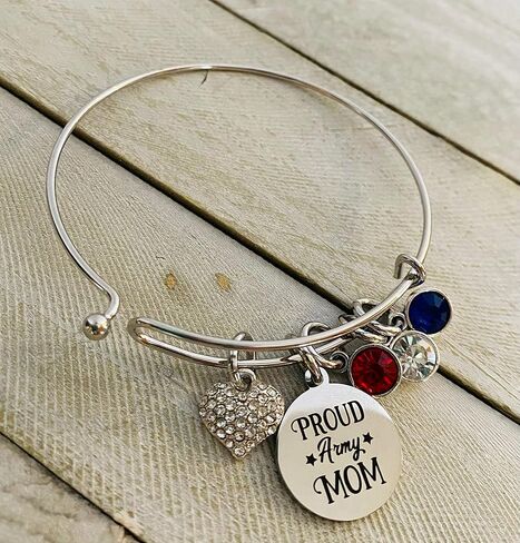 سوار إسورة لأمي الجيش رائع أحمر أبيض وأزرق لأم الجيش هدية للنساء, Medium, ستانلس ستيل in Kuwait