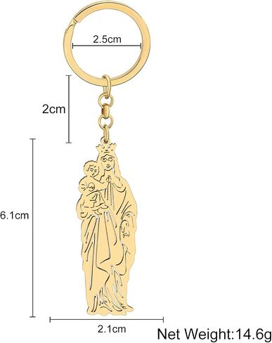 RAIDIN Stainless Steel Gold Silver Plated Virgin Mary Keychains Keyring Gifts for Men Women Car Purse Keys Accessories in Saudi Arabia