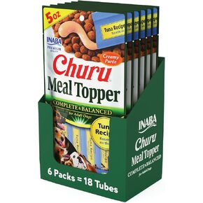 INABA Churu Meal Topper for Dogs, Complete & Balanced, Creamy, Lickable Purée Dog Food Toppers, 1.69 Ounce Tube, 18 Tubes (3 per Pack), Chicken with Pumpkin Recipe