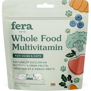 Fera Pets Whole Food Multivitamin Cat and Dog Food Topper - Vet Created Cat & Dog Vitamins Plus Minerals, Micronutrients, Prebiotics and Probiotics – Powder Supplement - 3.7oz