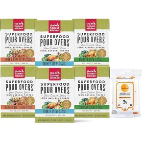 Variety Pack (6) Honest Kitchen Superfood Pour Overs Wet Toppers for Dogs (2) Lamb & Beef (2) Turkey (2) Chicken (5.5-oz Each) with AuroraPet Wipes