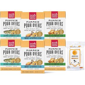 Variety Pack (6) Honest Kitchen Pumpkin Pour Overs Wet Dog Food Topper (2) Chicken (2) Salmon (2) Turkey (5.5-oz Each) with AuroraPet Wipes