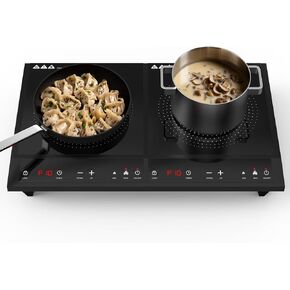 Double Induction Cooktop,Portable Induction Cooker with 2 Burner Independent Control,Ultrathin Body,10 Temperature,1800W-Multiple Power Levels,3 Hour Timer,Safety Lock