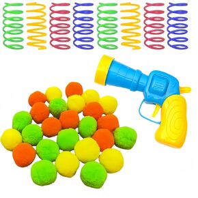 Cat Toy 35Pcs Set Pompom Balls with Gun Launcher and Spring Toys,Cat Springs Toy,Interactive Toys and Indoor Toys,Cat Sports Toys for catching, Chasing, Interacting