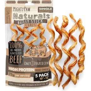 Mighty Paw Naturals Bully Sticks for Small & Medium Dogs - Grass Fed Beef Chews. Bully Sticks for Large Dogs. Lower Odor Stick Treat. Single Ingredient (6" - 10 Pack)