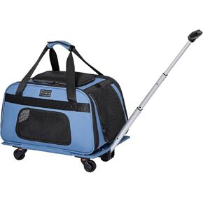 PETSFIT Extra Large Pet Carrier with Wheels Designed for 2 Small Dogs/Multiple Kittens/Medium Dogs with Adjustable Safety Rope & Waterproof Bottom (𝑵𝒐𝒕 𝑨𝒊𝒓𝒍𝒊𝒏𝒆 𝑨𝒑𝒑𝒓𝒐𝒗𝒆𝒅)