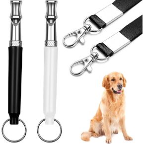 2 Pack Dog Whistle, Adjustable Ultrasonic Silent Dog Whistle, Professional Recall Stop Dog Barking Dog Training Whistles with Lanyard(Black&White)