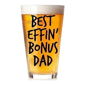 Bonus Dad - Step Dad Gift - Stepdad Birthday Present - 16oz Pint Glass Mug Drinking Cup