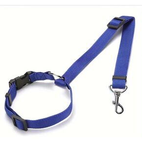 2 in 1 Pet Car Seat Belt Nylon Lead Leash, Adjustable for Dog & Cat, Blue