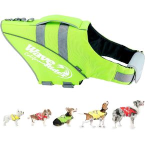 Dog Life Jacket with Reflective Stripes, Adjustable High Visibility Dog Life Vest Ripstop Dog Lifesaver Pet Life Preserver with High Flotation Swimsuit for Large Dogs