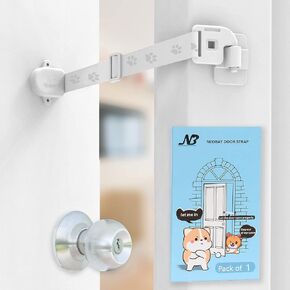 Adjustable Door Strap and Latch, Textile Cat door Latch to Keep Dog Out of Litter Box, Economical Alternative of Pet Gates and Interior Cat Door, Magnetic with Stopper 2 Packs