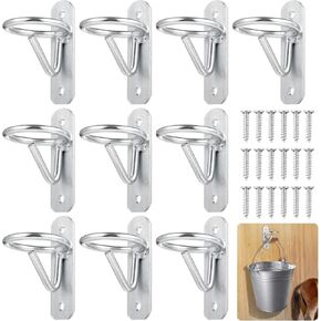 10 PCS Equestrian Bucket Hook Hangers Metal Horse Water Bucket Hooks Heavy Duty Horse Accessories Wall Mount Bucket Holders for Horse Stall Stable Farmhouse Supplies