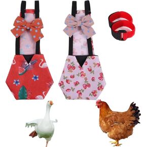 2 Pcs Chicken Diapers Reusable with 2 Pack Rooster Collar, Poultry Diapers Multiple-Used Pet Diapers for Chicks Ducklings and Goslings, Washable Duck Diapers with Bow Tie, Chicken Accessories(Large)