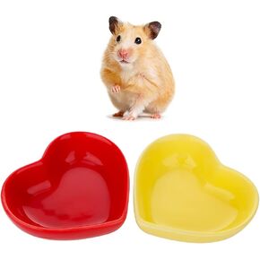2 Pcs Hamster Food Bowl Hedgehog Ceramic Cute Shape Anti-Turning Food & Water Bowl for Hamster Hedgehog Gerbil Rat Guinea Pig (Yellow and Red)