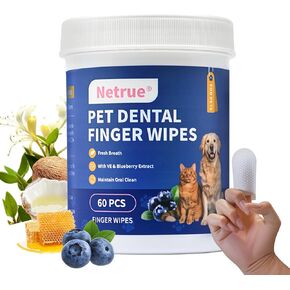 Dog Teeth Cleaning Wipes, Dog Dental Cleaning Finger Wipes for Dogs Teeth，Dog Tooth Wipes- Reduces Plaque & Freshens Breath (60 Count)