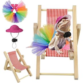 Vehomy Bearded Dragon Costume Bearded Dragon Hat for Lizards Bearded Dragon Tutu Skirt & Reptile Mini Deck Chair Small Pet Costume Outfits Clothes Photo Props for Lizards Geckos Hamsters Rats 3Pcs