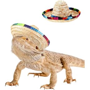2 Pack Bearded Dragon Sombrero Hats - Lizard Cinco De Mayo Straw Hat with Adjustable Chin Strap Small Pet Mexican Costume Accessories for Reptile HamsterLeopard Gecko Ferret Guinea Pig (2 Pack)