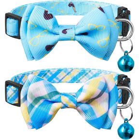 2 Pack Breakaway Cat Collars with Bow Tie and Bell,Cute Pet Kitten Collar for Girl Boy Cats,Adjustable 7-12inch(Style 2)