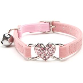 Pink Heart Bling Cat Collar with Safety Belt and Bell Adjustable 8-10 inches for Kitten Cats Quick Release Belt for Small Dogs and Cats