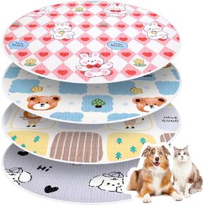 4 Pack 36 inch Round Washable Whelping Pads for Dogs,Waterproof Pet Pee Pads, Reusable Round Anti-Slip Pad Absorbent Puppy Pads Training Dog Pad Whelping Box Supplies for Dogs