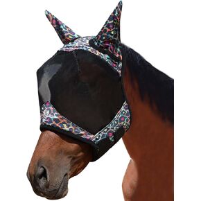Harrison Howard Pro LumiVista Horse Half Face Fly Mask Large Eye Space with Ears UV Protection for Horse Iridescent Prints M